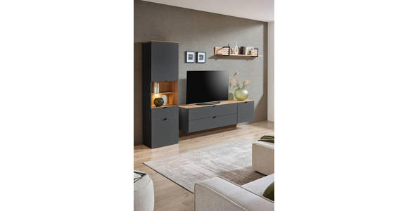 VITRINE  in Graphitfarben, Eiche Artisan - Schwarz/Graphitfarben, MODERN, Holzwerkstoff/Kunststoff (60/200/37cm) - Hom`in