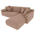 ECKSOFA Cappuccino Lederlook  inkl. Rückenkissen, Bettkasten, Schlaffunktion, Rücken echt, Liegefläche im Originalstoff, Zierkissen  - Chromfarben/Cappuccino, KONVENTIONELL, Kunststoff/Textil (293/195cm) - Carryhome