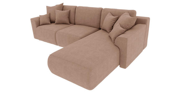 ECKSOFA Cappuccino Lederlook  inkl. Rückenkissen, Bettkasten, Schlaffunktion, Rücken echt, Liegefläche im Originalstoff, Zierkissen  - Chromfarben/Cappuccino, KONVENTIONELL, Kunststoff/Textil (293/195cm) - Carryhome