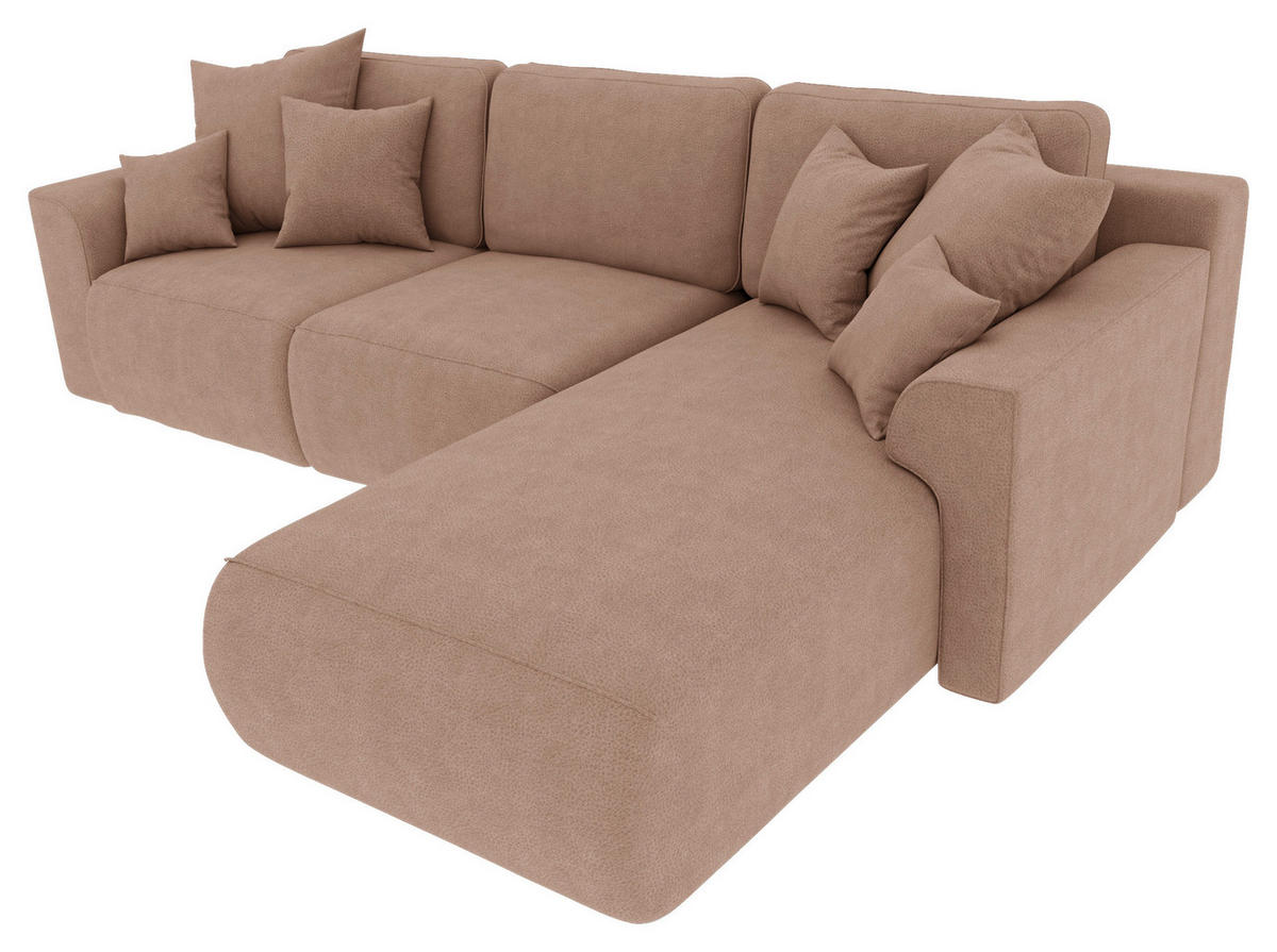 ECKSOFA Cappuccino Lederlook Zierkissen, Rückenkissen, Bettkasten, Schlaffunktion, Rücken echt, Liegefläche im Originalstoff  - Chromfarben/Cappuccino, KONVENTIONELL, Kunststoff/Textil (293/195cm) - Carryhome