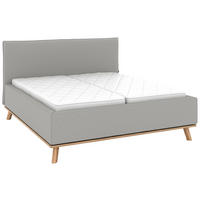POLSTERBETT 160/200 cm,  in Hellgrau, Matratze, Lattenrost, Bettkasten, H2 + H2 = mittel  - Eichefarben/Hellgrau, Design, Holz/Textil (160/200cm) - Musterring
