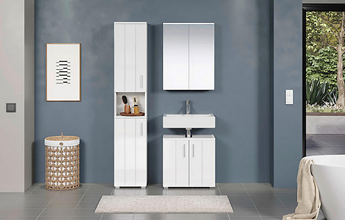BADEZIMMER 3-teilig  in  - Weiß Hochglanz/Silberfarben, Trend, Holzwerkstoff/Kunststoff (112/192/32cm) - MID.YOU
