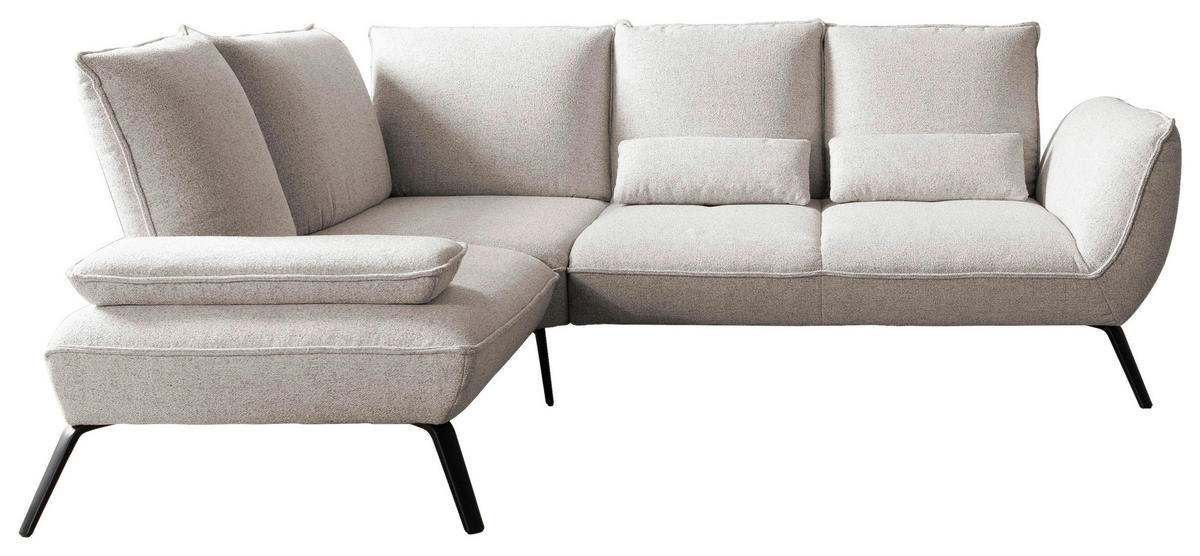 ECKSOFA Beige Flachgewebe, Struktur Armlehnenkissen  - Beige/Schwarz, Design, Textil/Metall (233/259cm) - Moderano
