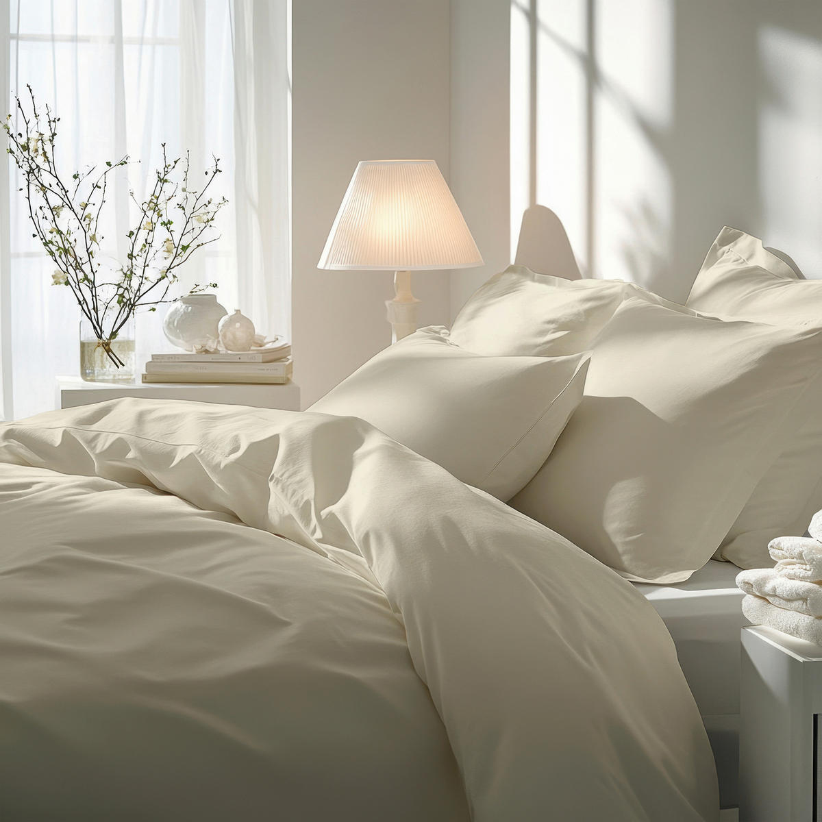 BETTWÄSCHE 2-teilig Satin 140/200 cm  - Alabasterfarben, Basics, Textil (140/200cm) - Florella