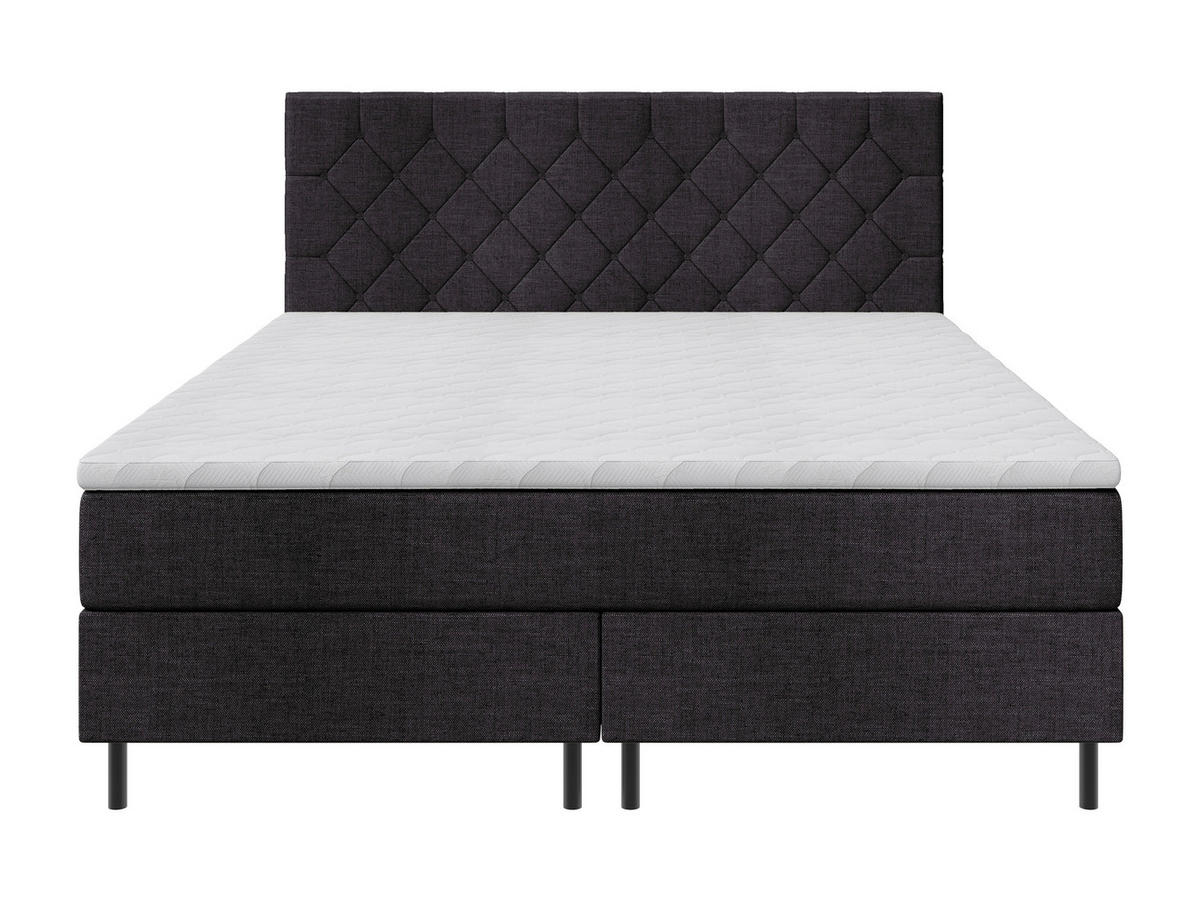 BOXSPRINGBETT 200/200 cm,  in Schwarz, Matratze, Topper, H2 + H2 = mittel  - Schwarz, KONVENTIONELL, Textil/Metall (200/200cm) - Chameo