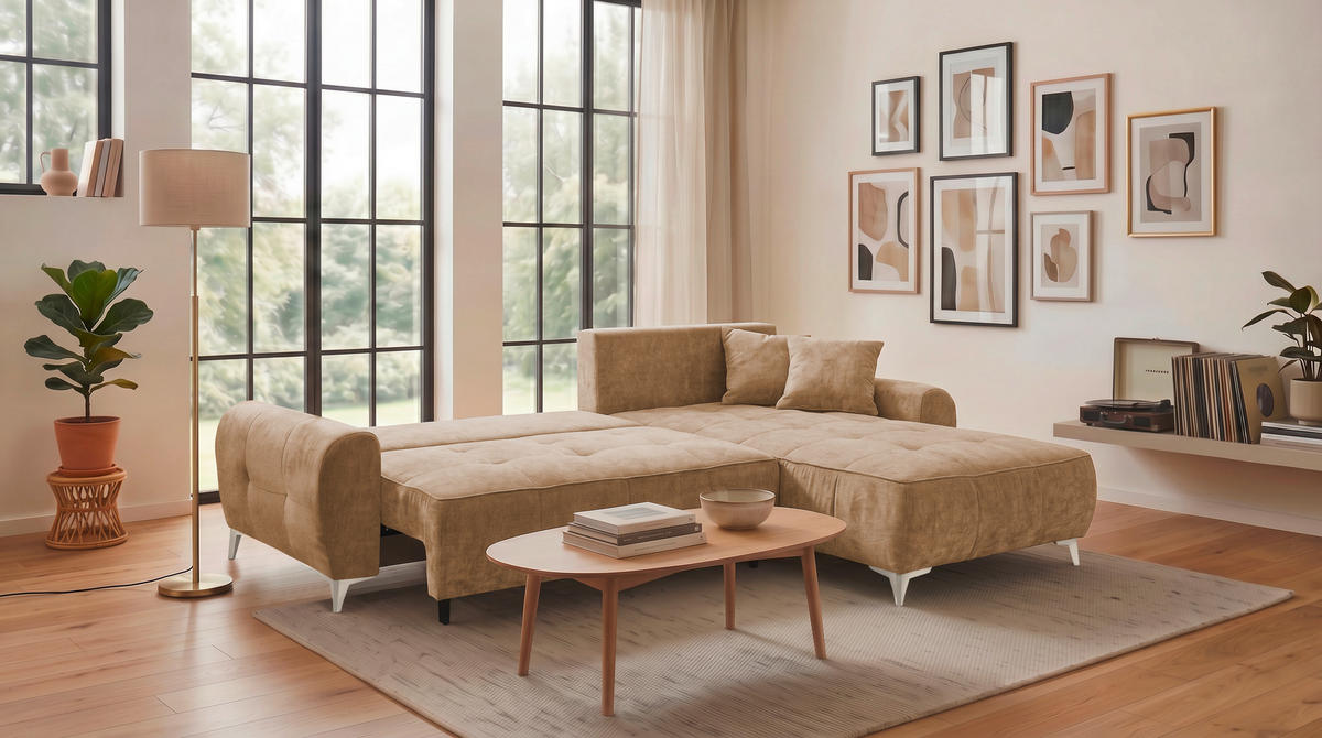 ECKSOFA Webstoff Braun  - Kaschmir/Braun, Modern, Kunststoff/Textil (284/191cm) - MID.YOU