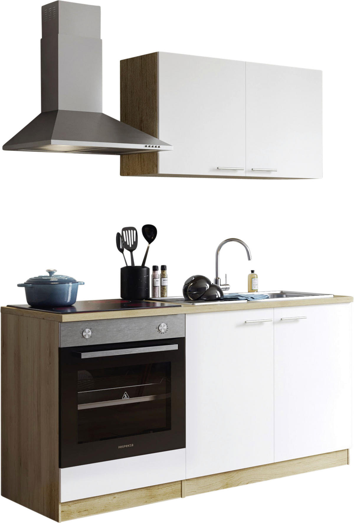 MINIKÜCHE 160 cm   in Weiß  - Eichefarben/Weiß, Design, Holzwerkstoff/Metall (160cm) - Respekta