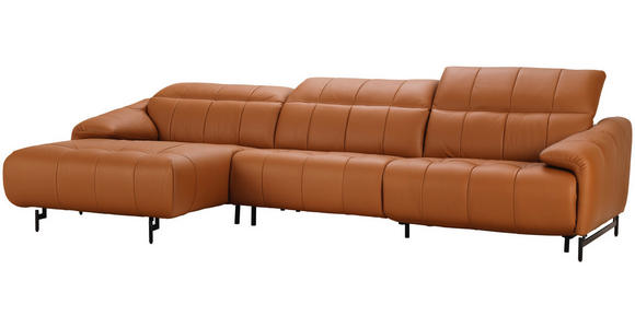 ECKSOFA in Echtleder Cognac 165/313 cm - Cognac/Schwarz, Design, Leder/Metall (165/313cm) - Emilio Belluti