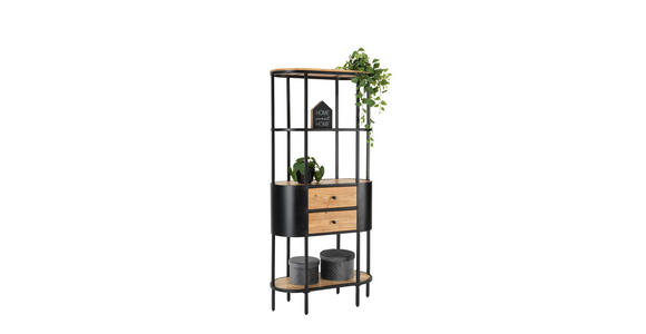 STANDREGAL 78/172/36 cm Schwarz, Akaziefarben - Schwarz/Akaziefarben, Trend, Holz/Metall (78/172/36cm) - Ambia Home