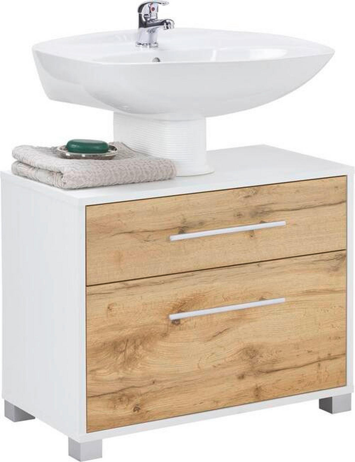 SKŘÍŇKA POD UMYVADLO, barvy dubu, bílá, 65/53/35 cm - bílá/barvy dubu, Moderní, kov/dřevo (65/53/35cm) - Welnova