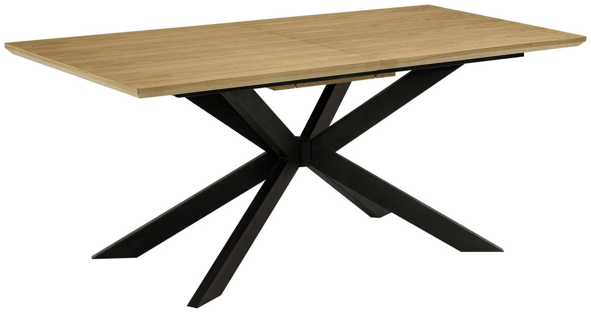 ESSTISCH 180-230/90/76 cm Echtholz, Nachbildung  Holz, Metall, Holzwerkstoff ausziehbar rechteckig Schwarz, Eichefarben  - Eichefarben/Schwarz, MODERN, Holz/Holzwerkstoff (180-230/90/76cm) - P & B