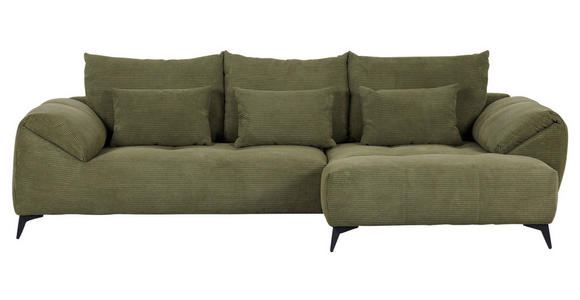ECKSOFA Dunkelgrün Cord - Dunkelgrün/Schwarz, KONVENTIONELL, Textil/Metall (311/176cm) - Carryhome