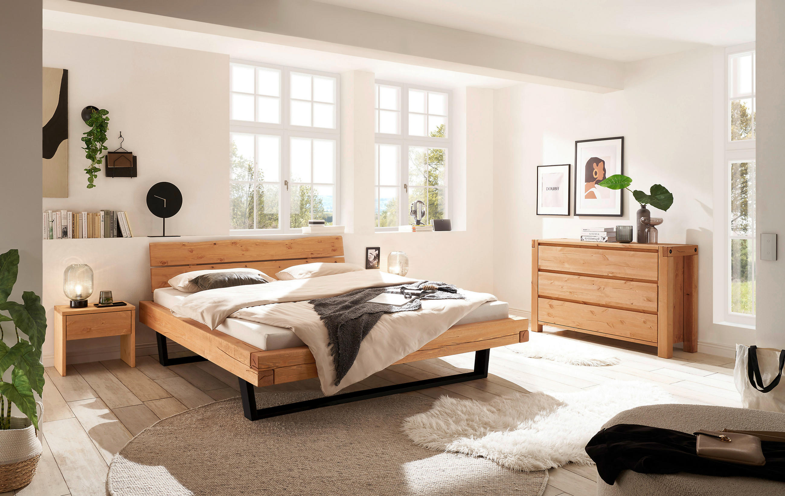 BALKENBETT 200/200 cm,  in Honigeiche,  - Honigeiche/Schwarz, MODERN, Holz/Metall (200/200cm) - Livetastic