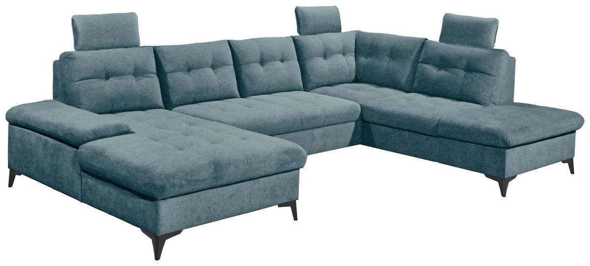 WOHNLANDSCHAFT in Webstoff Blau  - Blau/Schwarz, Konventionell, Kunststoff/Textil (170/324/218cm) - MID.YOU