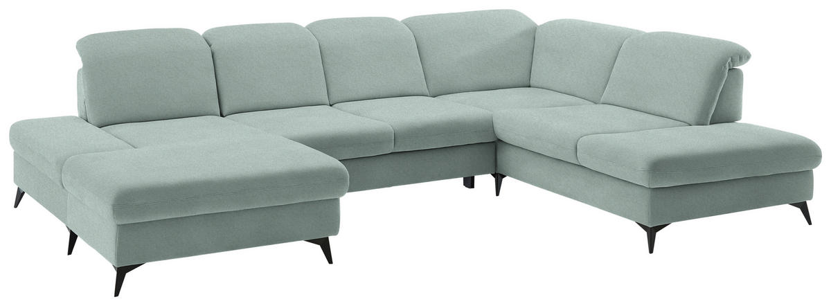 WOHNLANDSCHAFT  in Chenille Mintgrün  - Schwarz/Mintgrün, Design, Textil/Metall (198/364/255cm) - Beldomo Style