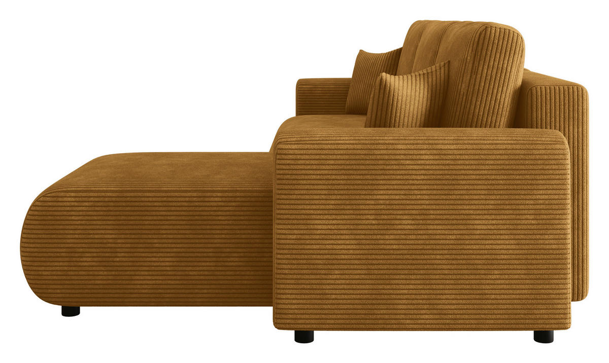 ECKSOFA Senfgelb Cord Zierkissen, Rückenkissen, Schlaffunktion, Rücken echt, Stauraum, Liegefläche im Originalstoff  - Senfgelb/Schwarz, KONVENTIONELL, Kunststoff/Textil (246/152cm) - Xora