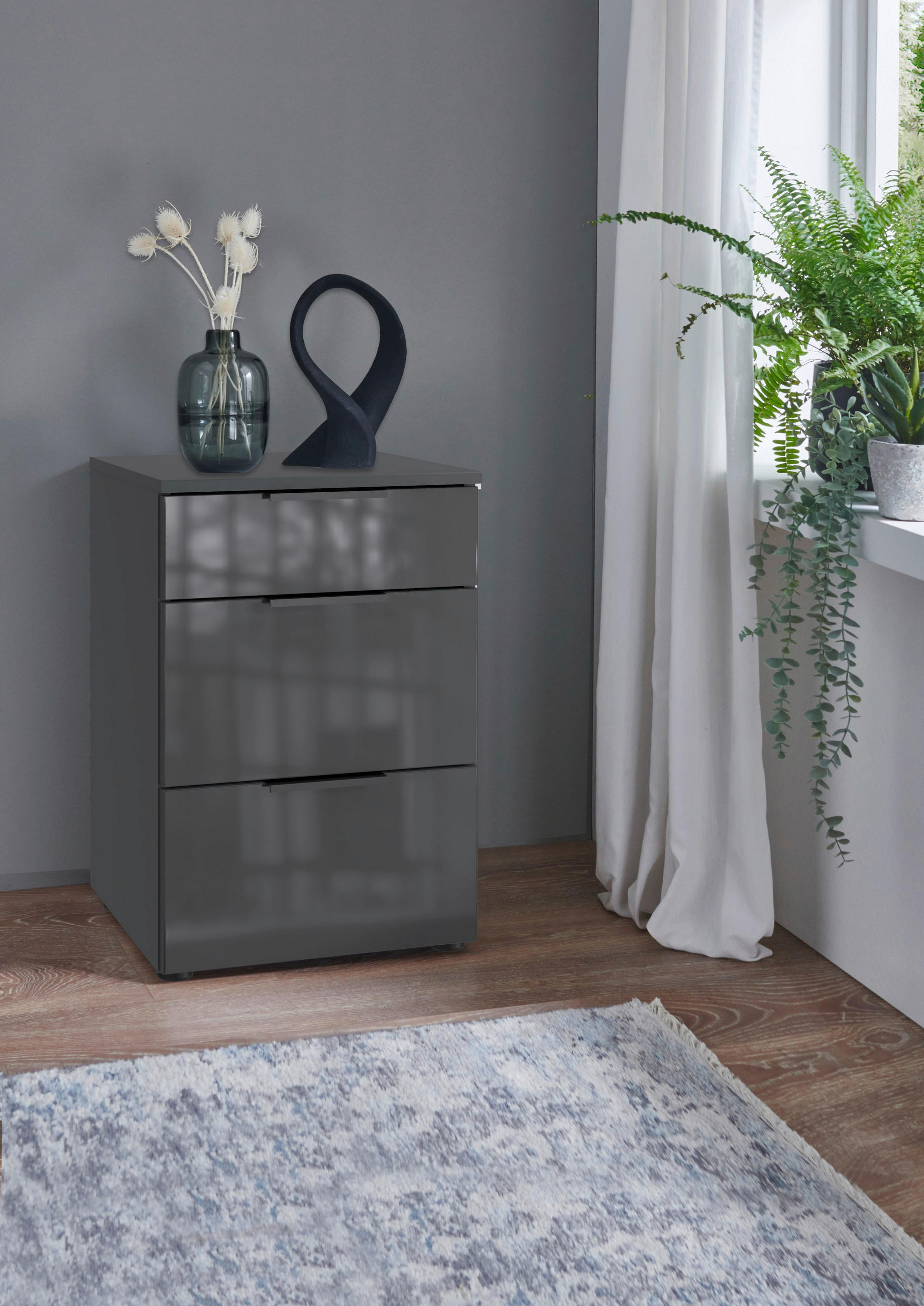 NACHTSCHRANK 41/61/41 cm  - Schwarz/Graphitfarben, Design, Glas/Holzwerkstoff (41/61/41cm) - Stylife