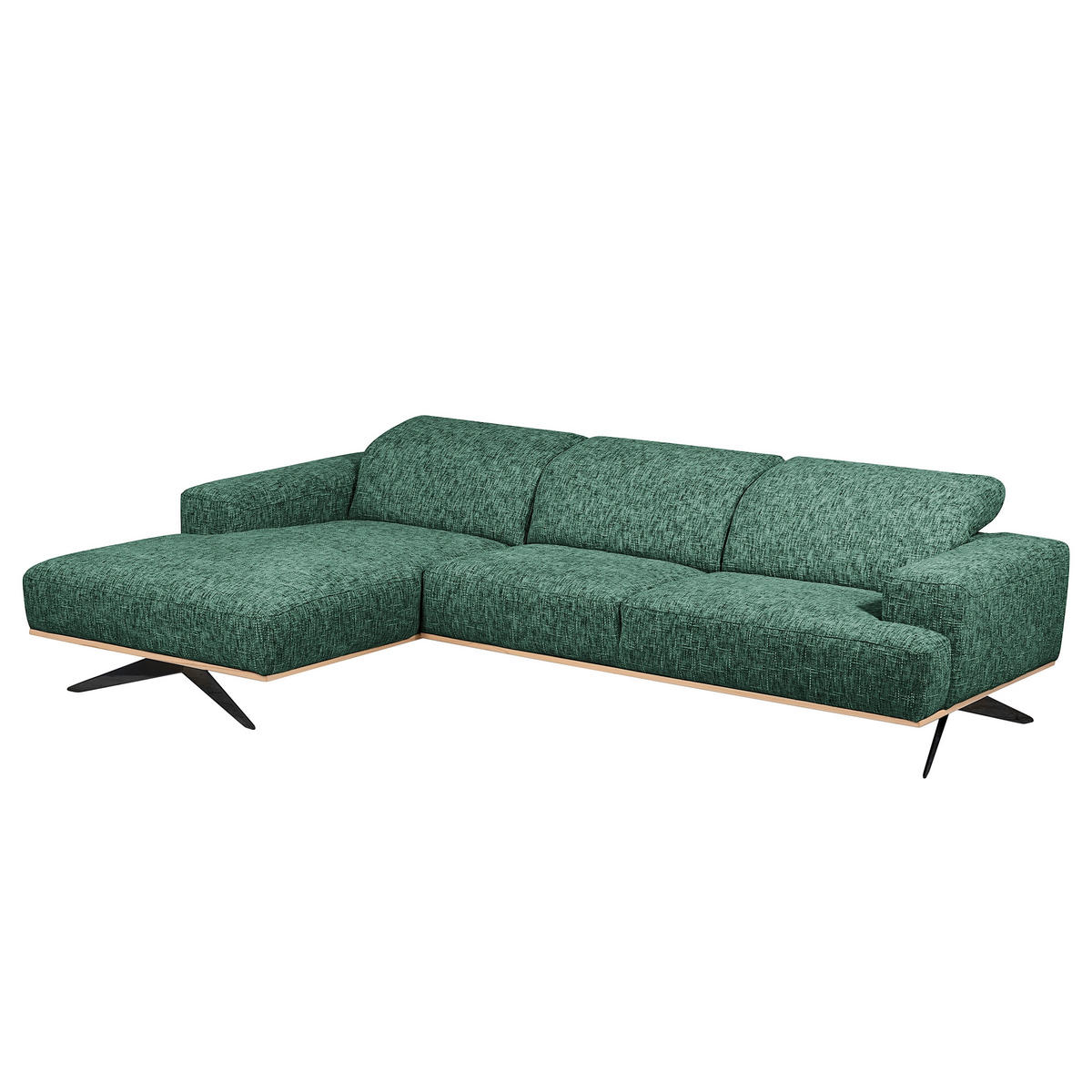 ECKSOFA PORTLAND in Struktur Grün Kopfteilverstellung  187/295 cm  - Schwarz/Grün, Design, Holz/Textil (187/295cm) - Livetastic