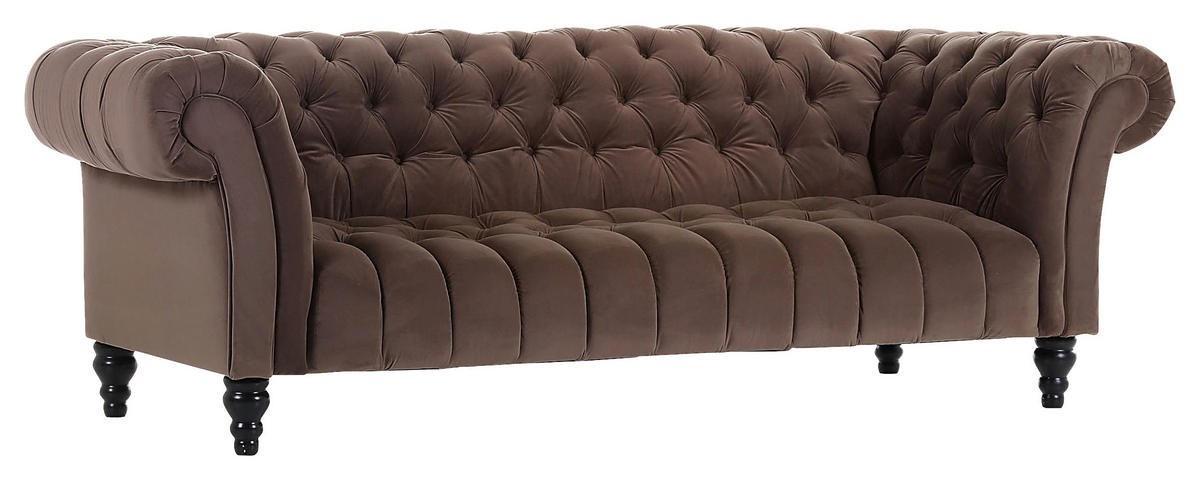 BIGSOFA Samt Dunkelbraun  - Dunkelbraun/Schwarz, Trend, Holz/Textil (230/74/101cm) - Carryhome