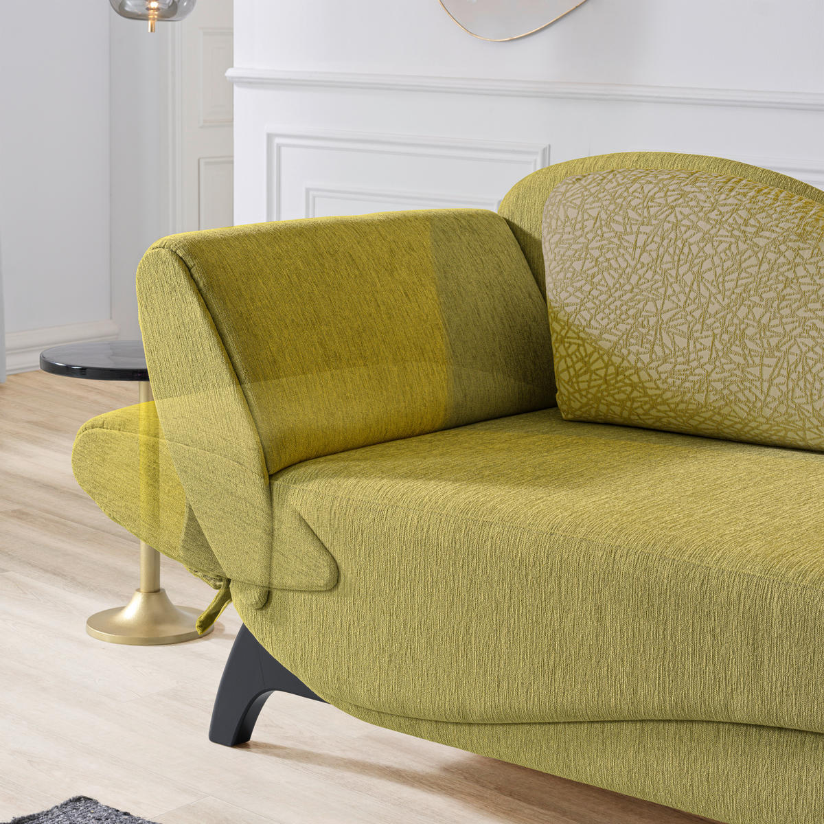 RÉCAMIERE in Webstoff Hellgrün  - Schwarz/Hellgrün, Modern, Holz/Textil (84/87/171-190cm) - Joka