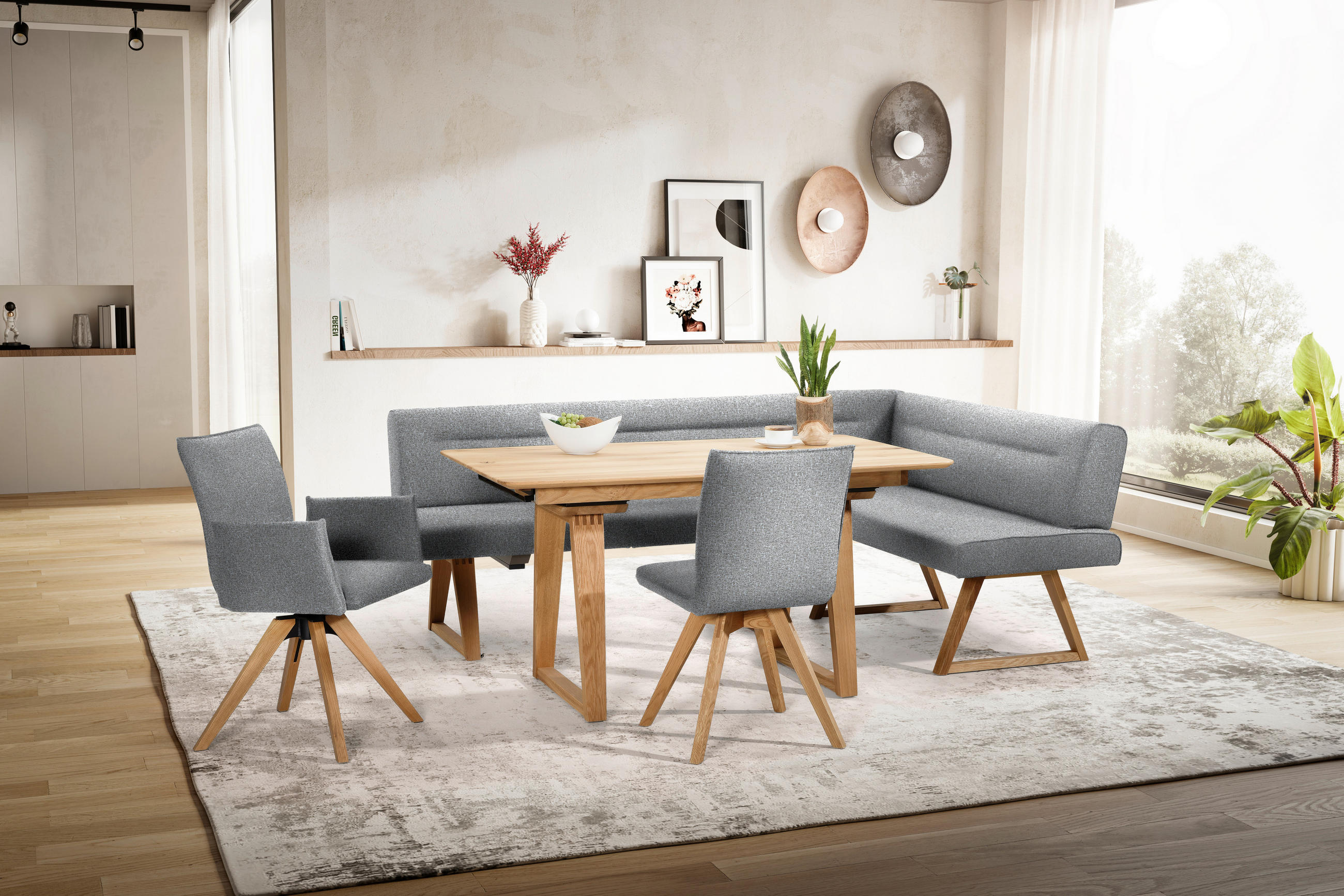 ECKBANK 230/170 cm  in Eichefarben, Hellgrau  - Eichefarben/Hellgrau, KONVENTIONELL, Holz/Textil (230/170cm) - Moderano