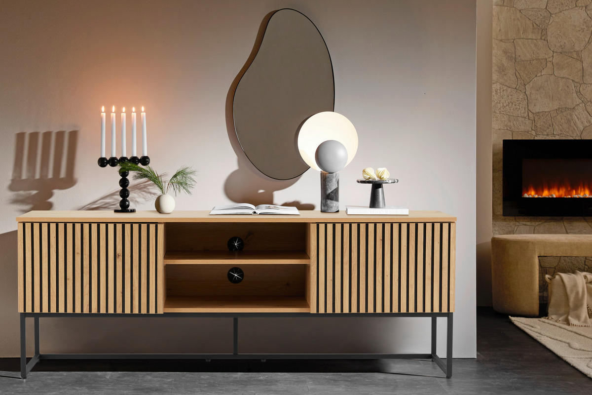 LOWBOARD Bueno 160/60/40 cm  - Schwarz/Eiche Artisan, Modern, Holzwerkstoff/Metall (160/60/40cm) - Xora