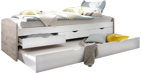 AUSZIEHBETT 90-180/200 cm in Weiß, Naturfarben - Weiß/Naturfarben, Design, Holzwerkstoff (90-180/200cm) - Carryhome