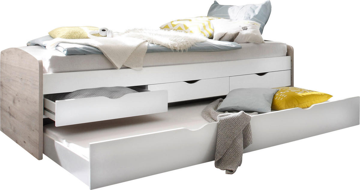VÝSUVNÁ POSTEĽ, 90-180/200 cm biela, prírodná farba - biela/prírodná farba, Design, kompozitné drevo (90-180/200cm) - Carryhome