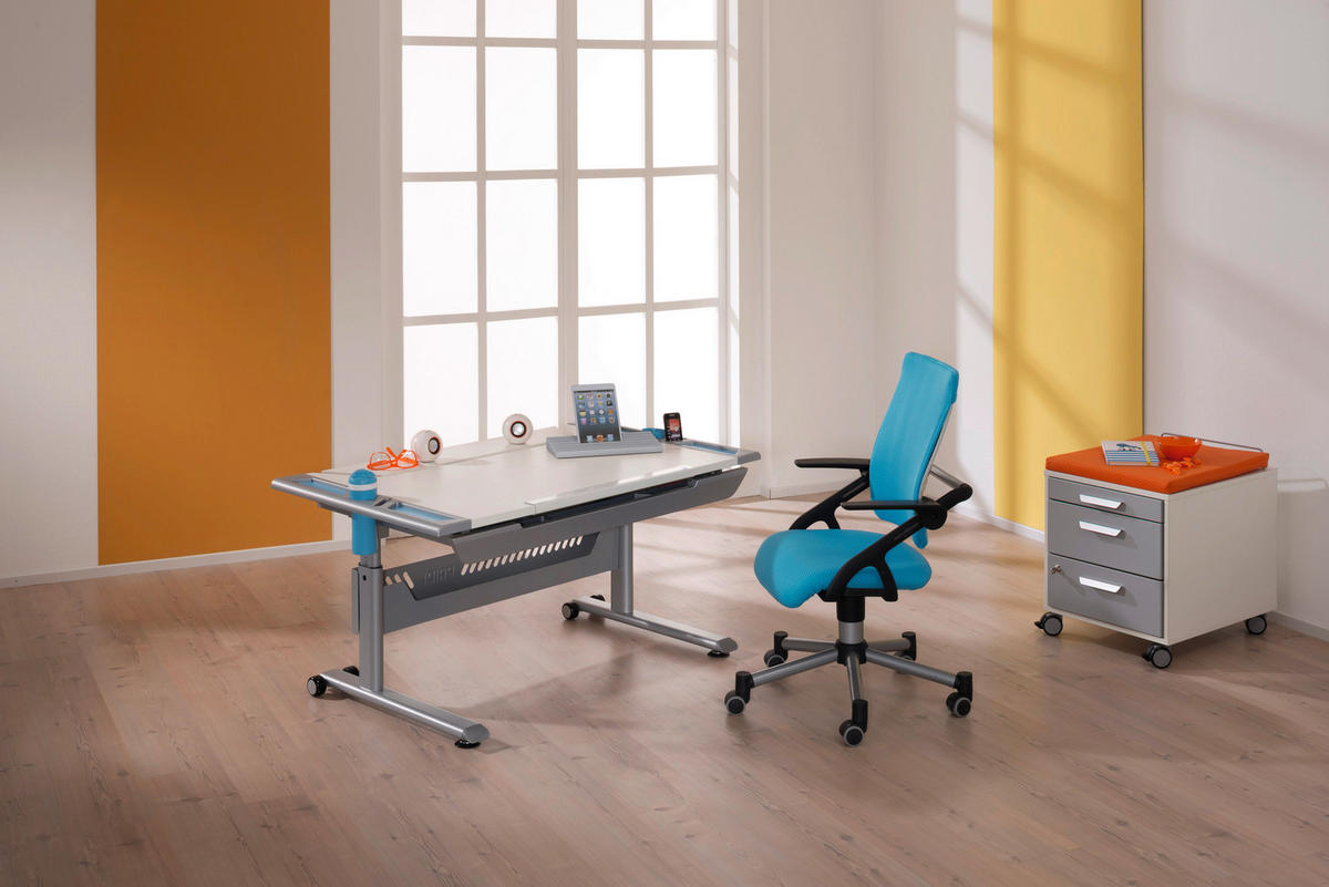 JUGENDDREHSTUHL - Blau/Silberfarben, Basics, Kunststoff/Textil (58/83-97/60cm) - Paidi