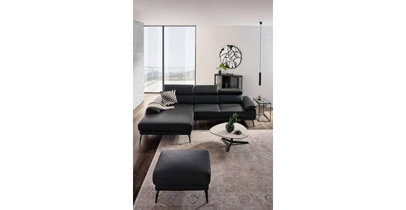 ECKSOFA Schwarz Echtleder - Schwarz, Design, Leder/Metall (295/187cm) - Novel
