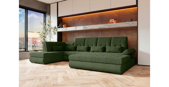 WOHNLANDSCHAFT  in Struktur Olivgrün  - Schwarz/Olivgrün, KONVENTIONELL, Kunststoff/Textil (212/363/191cm) - Carryhome