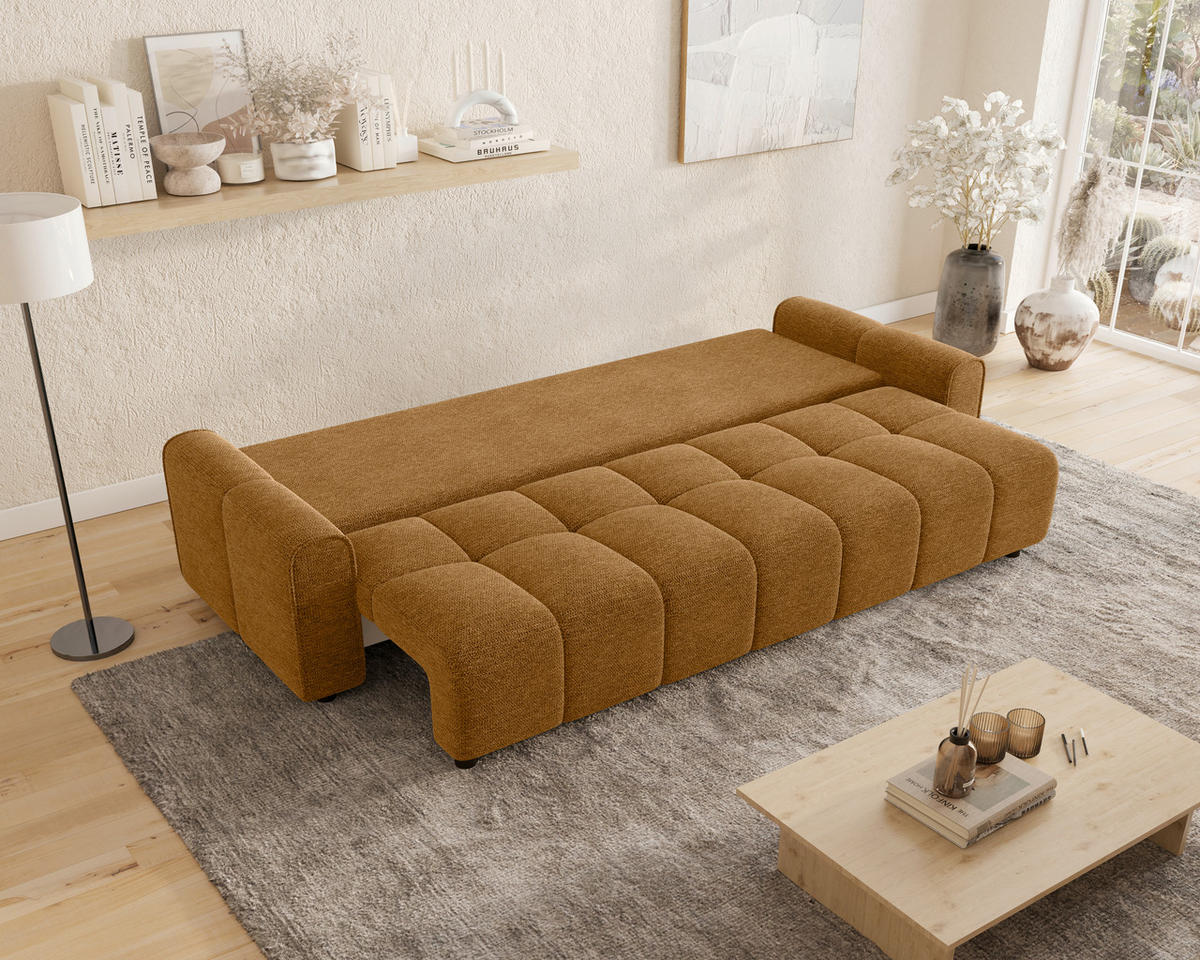SCHLAFSOFA OLIVIER in Struktur Senfgelb  - Senfgelb/Schwarz, MODERN, Kunststoff/Textil (236/90/100cm) - MID.YOU
