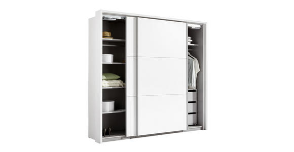 SCHWEBETÜRENSCHRANK  in Weiß  - Alufarben/Weiß, Design, Holzwerkstoff/Metall (270/210/61cm) - Carryhome