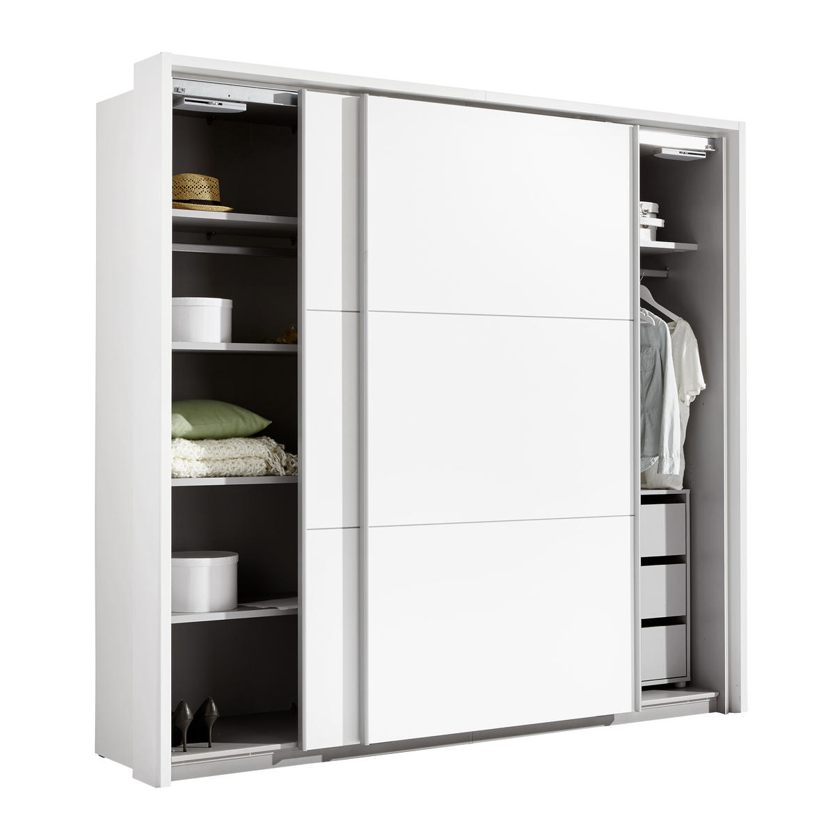 DULAP CU UȘI CULISANTE in alb  - alb/culoare aluminiu, Design, metal/material pe bază de lemn (270/210/61cm) - Carryhome