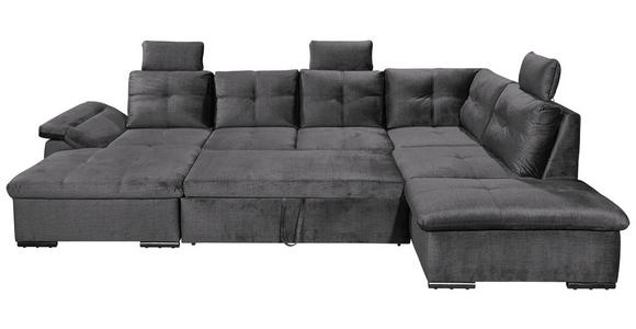 WOHNLANDSCHAFT in Mikrovelours Grau  - Schwarz/Grau, KONVENTIONELL, Kunststoff/Textil (127/334/217cm) - Carryhome