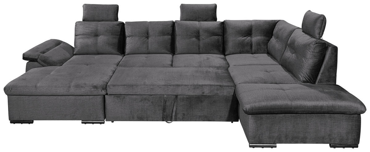SOFFA i mikrovelour grå  - svart/grå, Klassisk, textil/plast (127/334/217cm) - MID.YOU