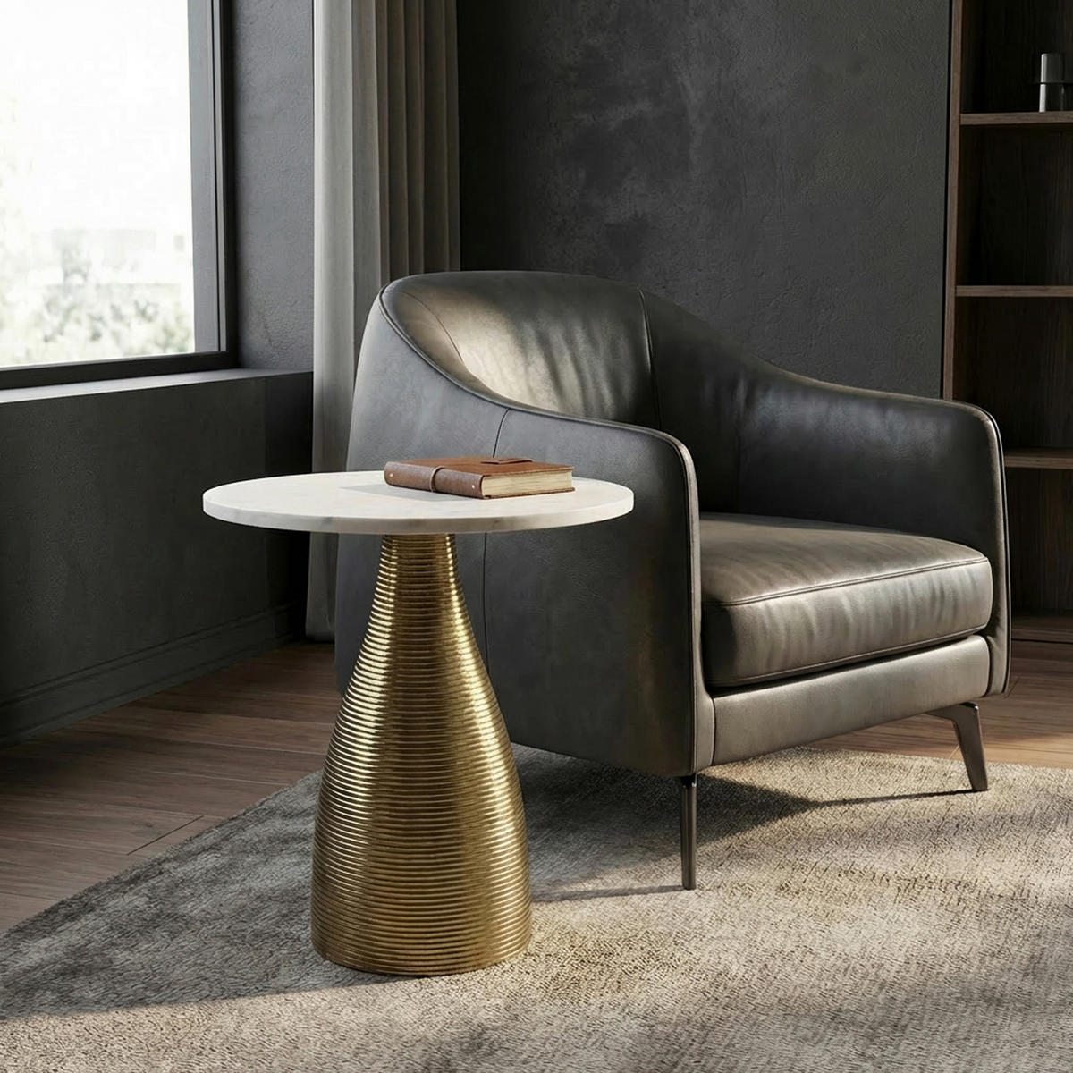 PRÍRUČNÝ STOLÍK, biela - zlatá/biela, Design, kov/kameň (40/40/48cm) - Livetastic