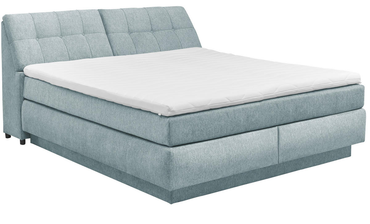 BOXSPRINGBETT 180/200 cm,  in Hellblau, Matratze, Bettkasten, H3 + H4 = fest + sehr fest  - Schwarz/Hellblau, KONVENTIONELL, Kunststoff/Textil (180/200cm) - SetOne by Musterring