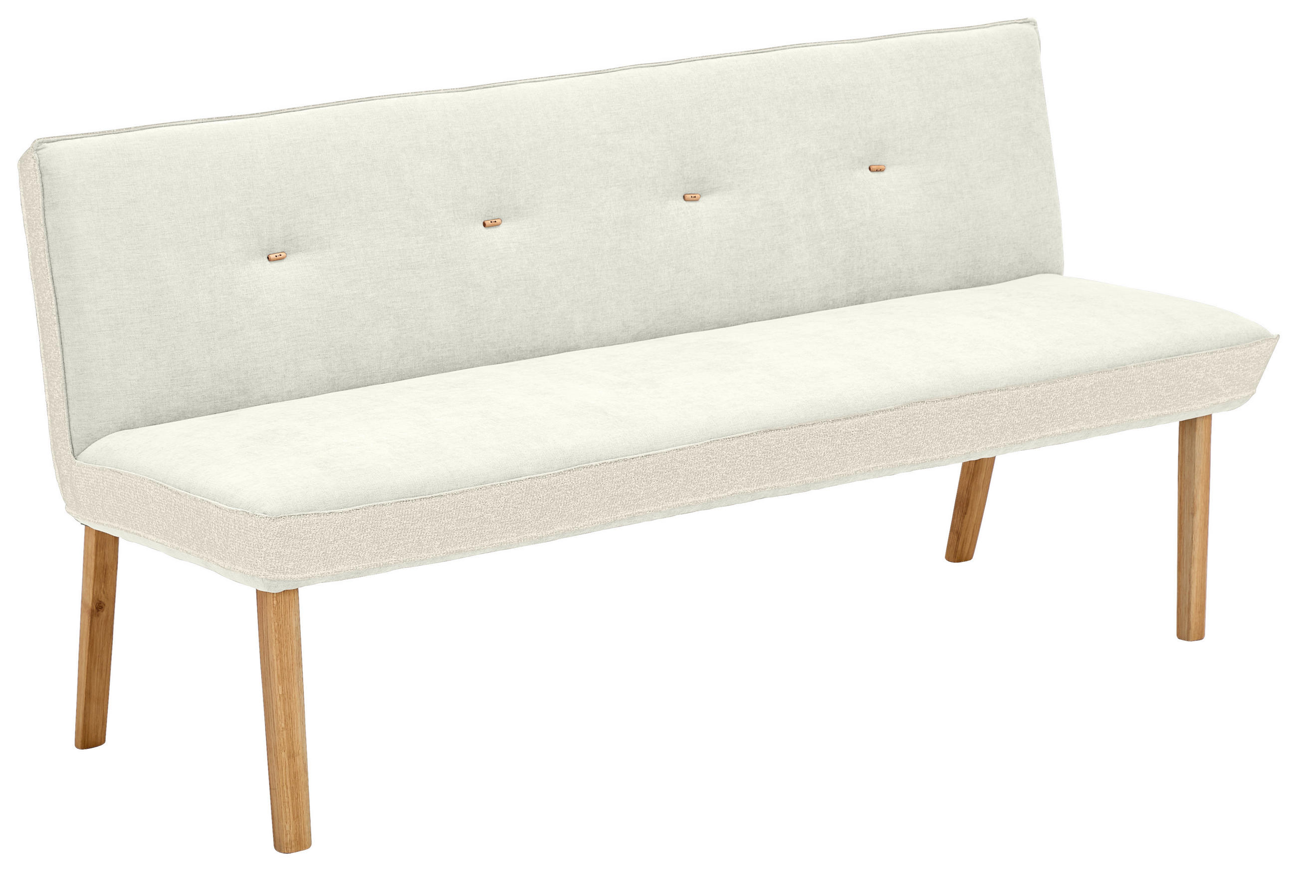 SITZBANK 177/88/63 cm Webstoff, Mikrofaser Creme Eiche vollmassiv  - Eichefarben/Creme, Design, Holz/Textil (177/88/63cm) - Linea Natura