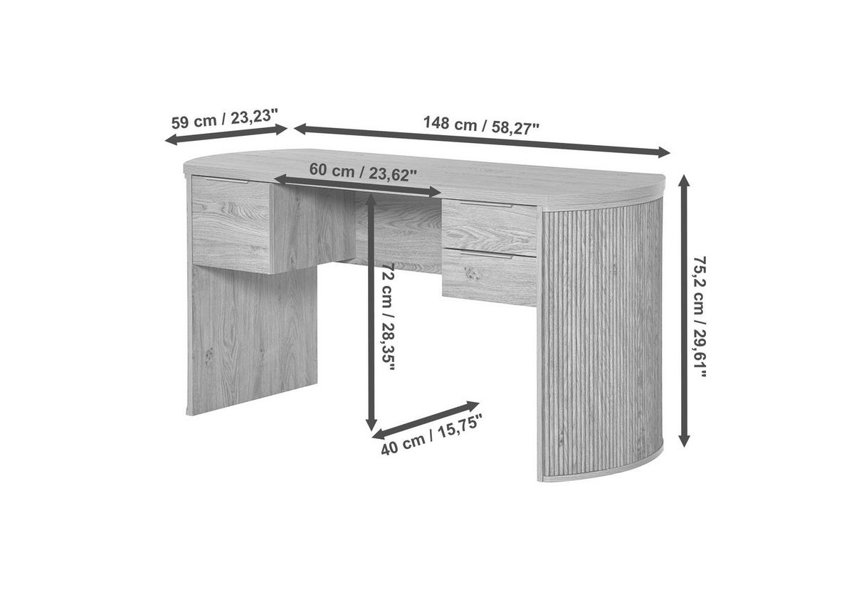 SCHREIBTISCH 148/59/75,2 cm Eichefarben Stauraum  - Eichefarben/Alufarben, MODERN, Holzwerkstoff/Metall (148/59/75,2cm) - MID.YOU
