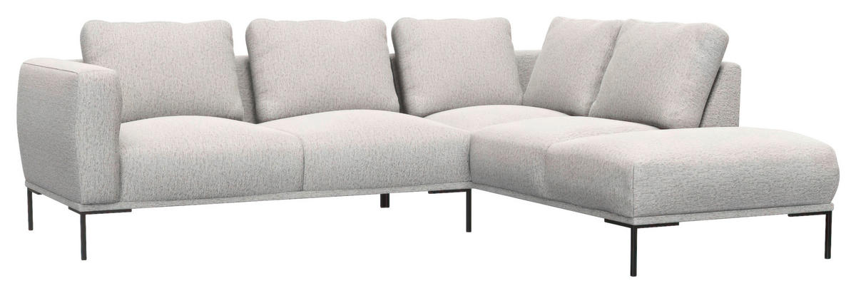 ECKSOFA Hellgrau Webstoff, Flachgewebe  - Hellgrau/Schwarz, Design, Textil/Metall (252/206cm) - Livetastic