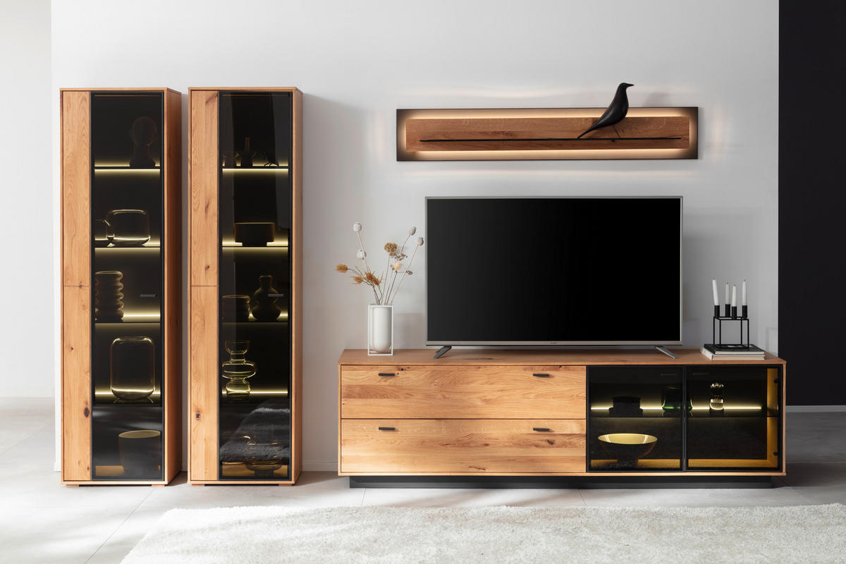 WOHNWAND  in Anthrazit, Eichefarben 333/190/50 cm  - Eichefarben/Anthrazit, Natur, Glas/Holz (333/190/50cm) - Linea Natura