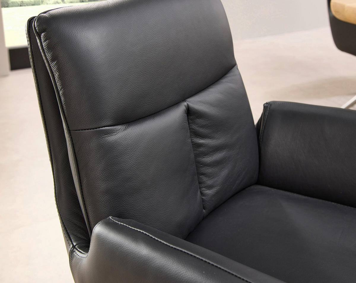 ARMLEHNSTUHL  Sitzfläche 360° drehbar  Echtleder  - Edelstahlfarben/Schwarz, MODERN, Leder/Metall (61/94/67cm) - MID.YOU