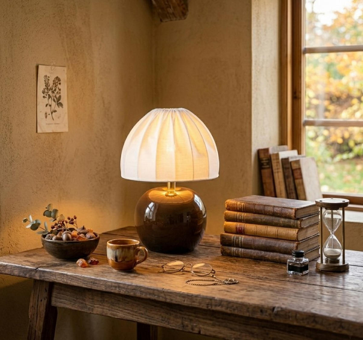 BORDSLAMPA 20/27 cm   - vit/brun, Klassisk, textil/keramik (20/27cm) - Cottex
