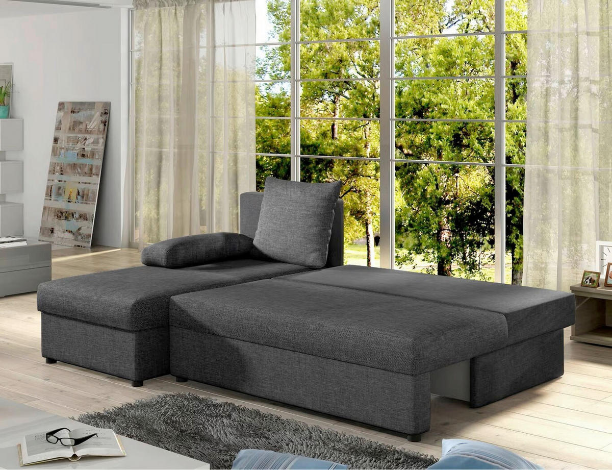ECKSOFA  Dunkelgrau Webstoff  - Dunkelgrau/Schwarz, Design, Kunststoff/Textil (201/143cm) - MID.YOU