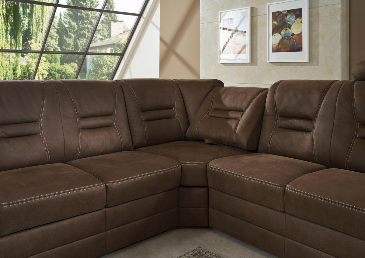 SAROKKANAPÉ textil barna, szürke  - bézs/barna, Konventionell, textil/fa (286/234cm) - Beldomo Comfort