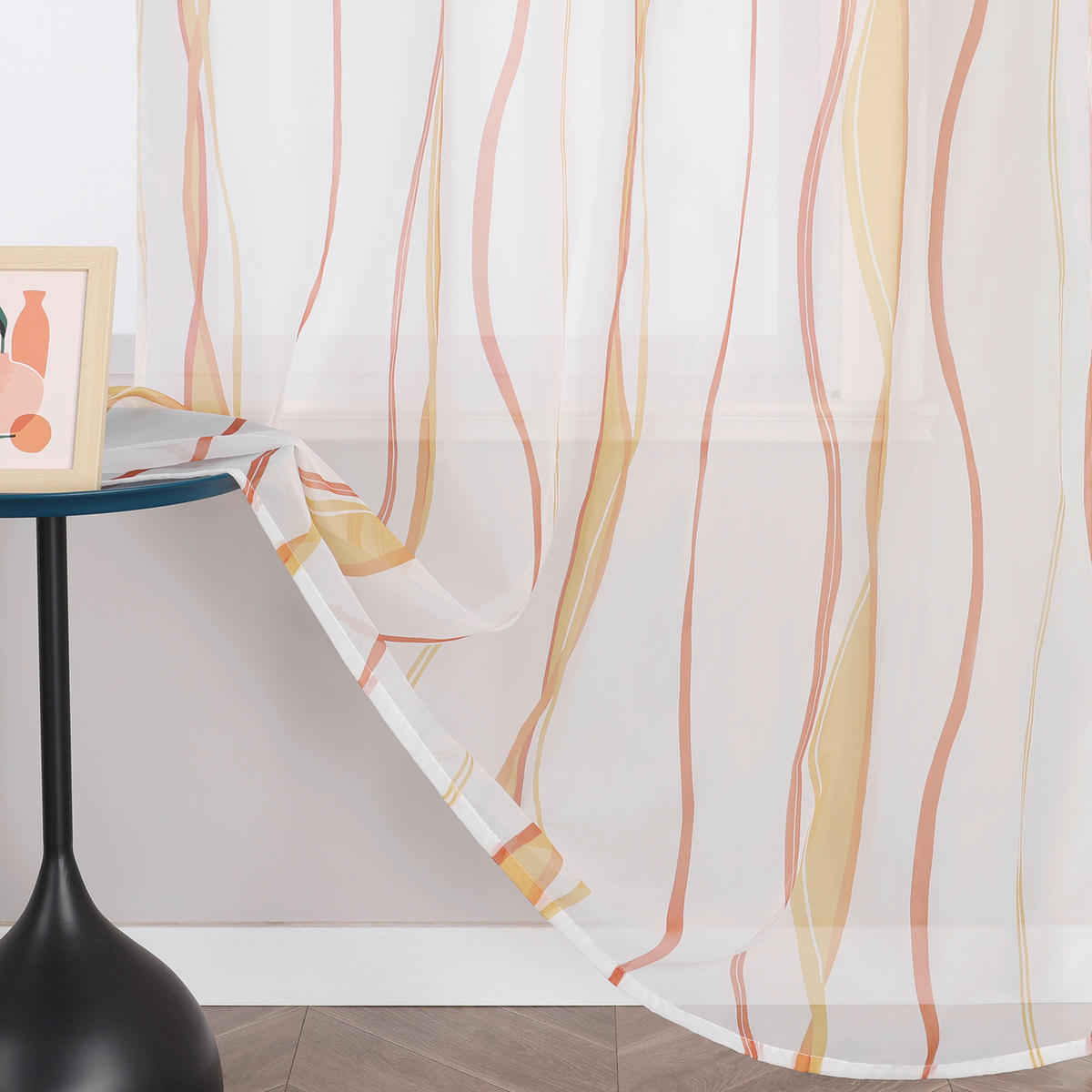 FERTIGVORHANG  transparent  140/145 cm   - Weiß Hochglanz/Orange, Basics, Textil (140/145cm) - Joyswahl