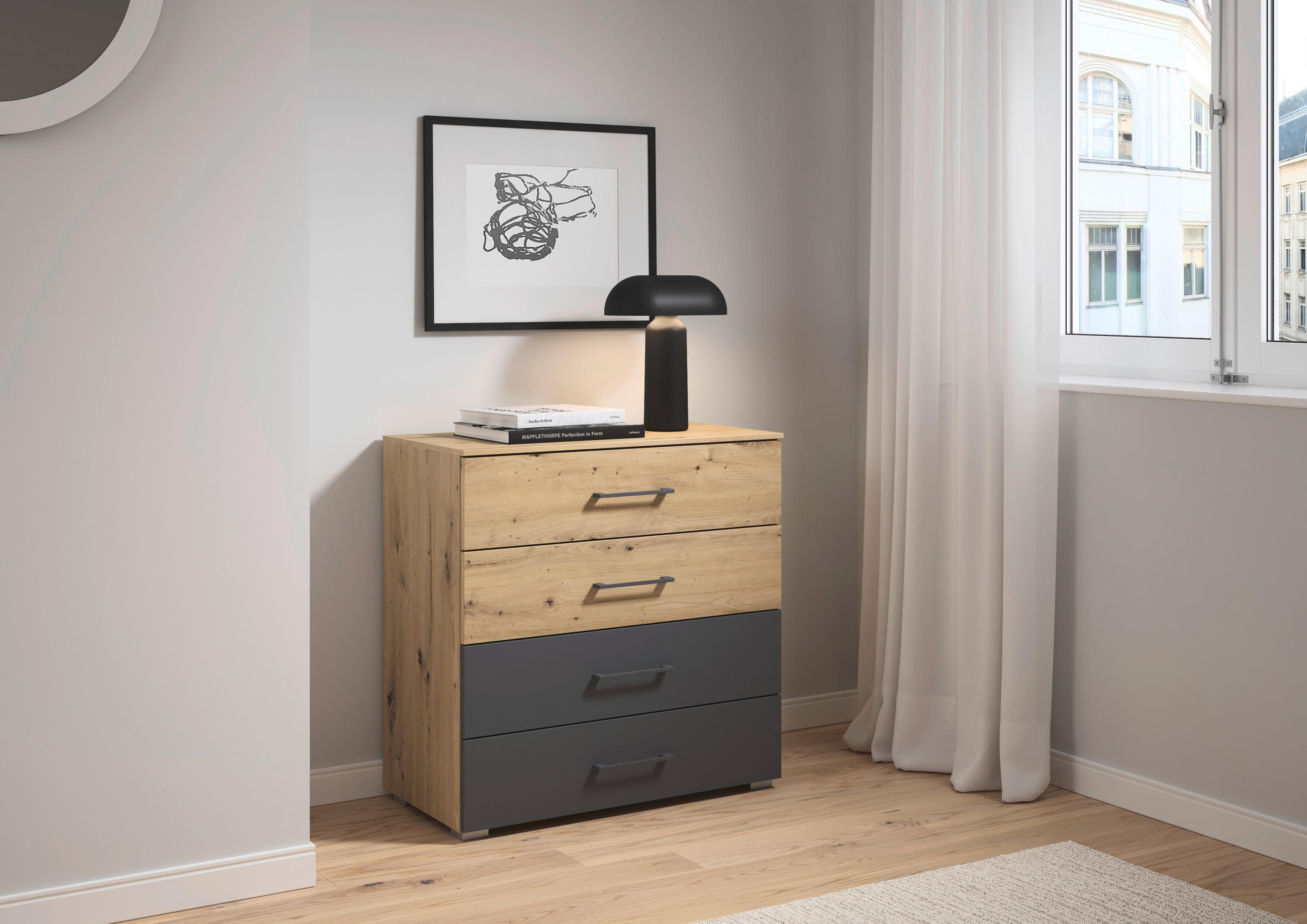 Rauch Möbel KOMODA, šedá, dub artisan, 80/81/42 cm