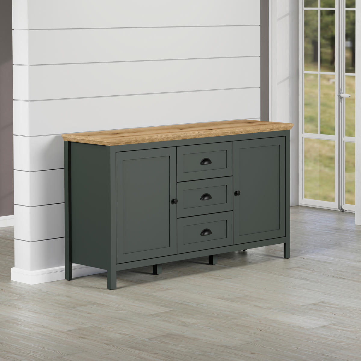 SIDEBOARD STANTON 146/86/45 cm 3 Schublade(n)  - Waldgrün/Schwarz, Design, Holzwerkstoff/Kunststoff (146/86/45cm) - MID.YOU