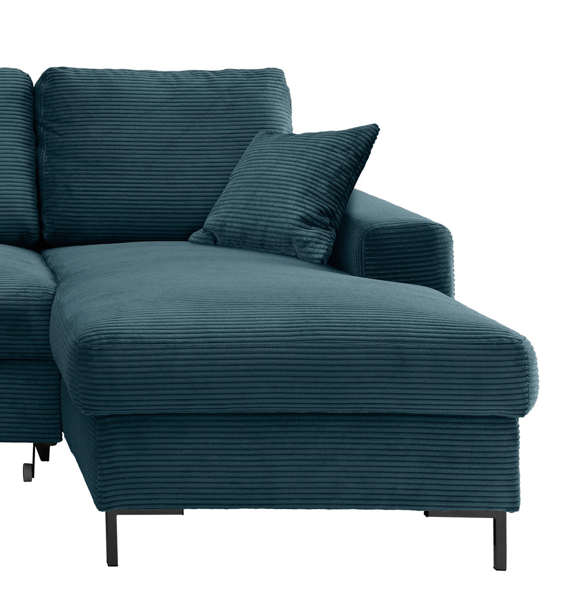 ECKSCHLAFSOFA  mit Liegefunktion, Rücken echt Cord Petrol  - Petrol/Schwarz, KONVENTIONELL, Textil/Metall (237/143cm) - Livetastic